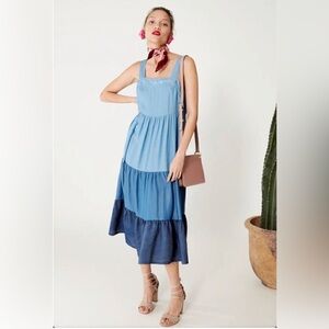 Kate Spade Broome Street Chambray Patio tiered Midi Dress XS blue